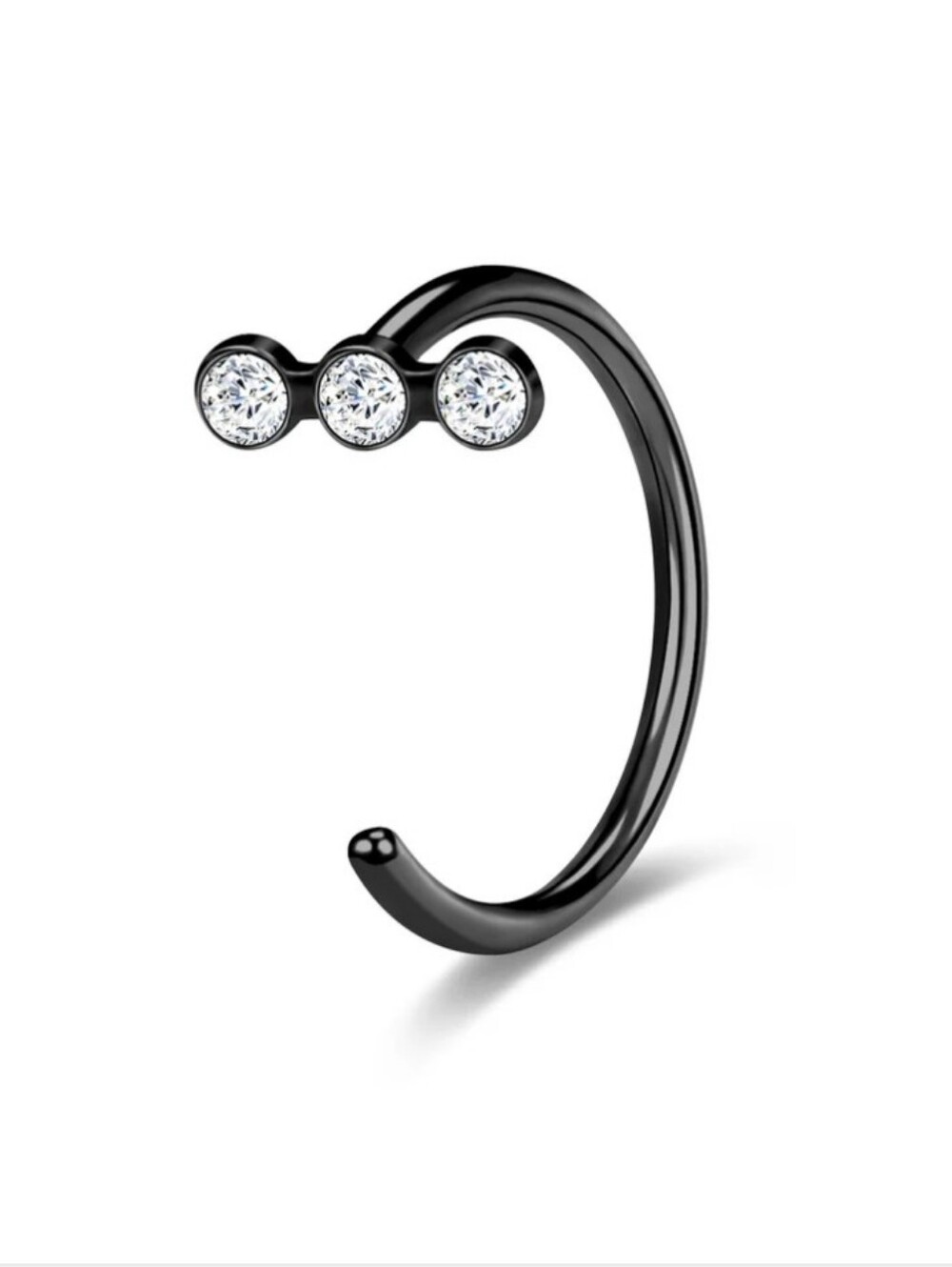 Nose Ring Hoop with Three Clear Stones